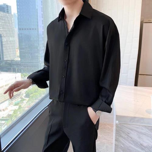 New Autumn Men's Long-Sleeve Shirt, Wrinkle-Resistant Korean Style Fashion Casual High-End Shirt, Stylish Trendy Top