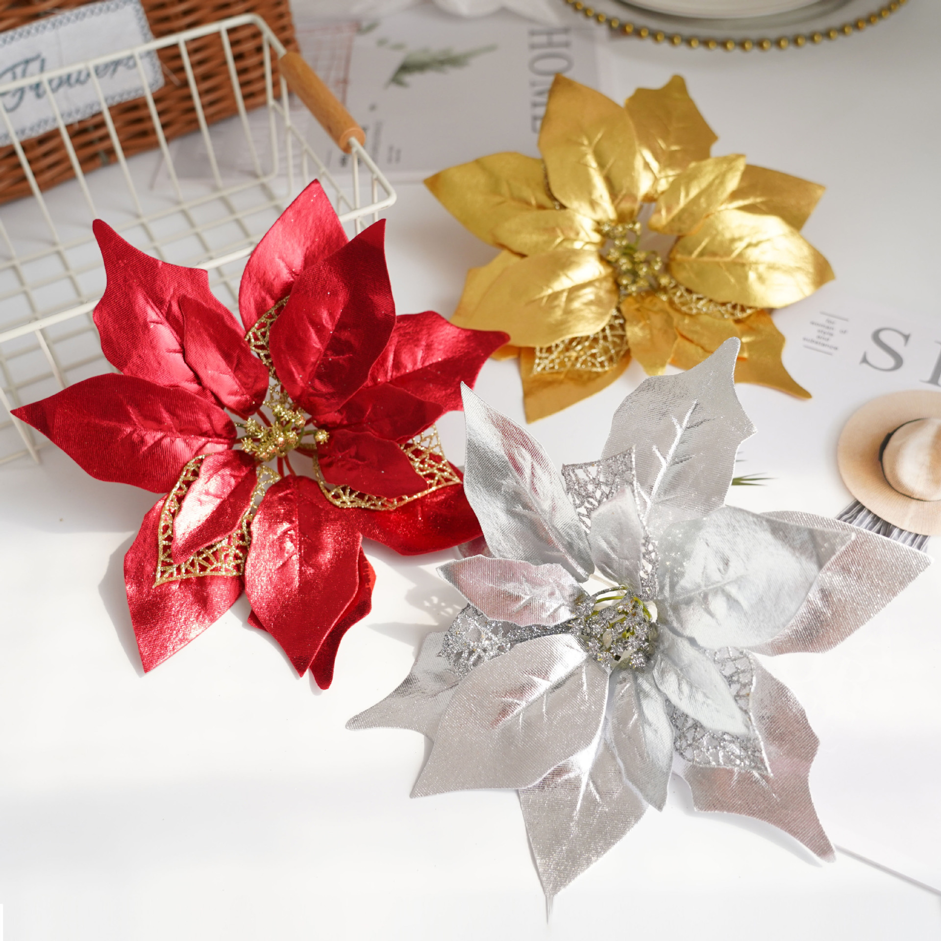 Flor Navidad Decorativa Brillante image 3