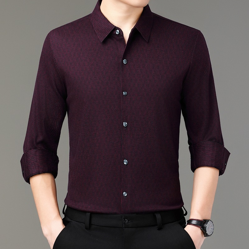 专柜山羊绒衬衫男2025商务休闲高档中年爸爸上衣免烫宽松男装衬衣