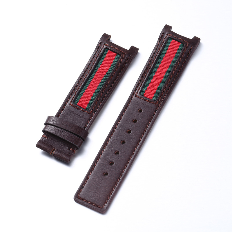 Leather bamboo watch strap, genuine leather