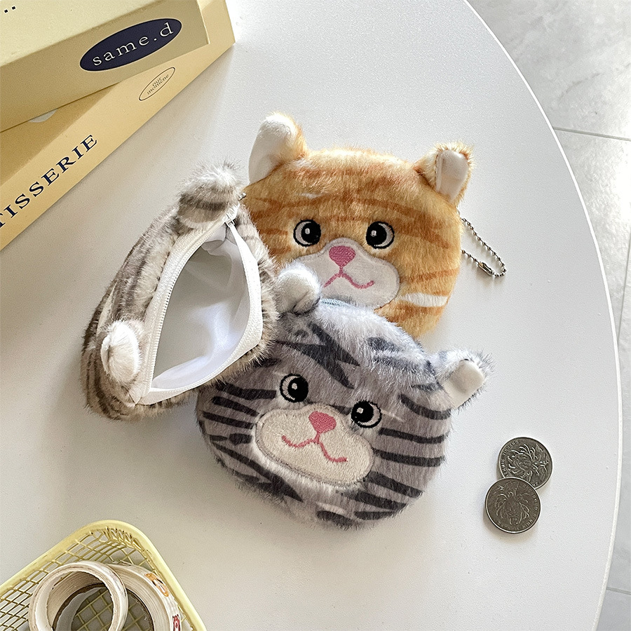 26g Weight Zipper Closure Type / Strap Type Kid'S Stripe Cat Plush Zipper Kids Wallets