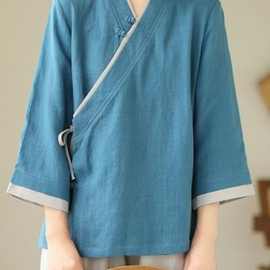春夏新款唐装女汉服改良版茶人服佛系禅修服禅意中式宽松上衣