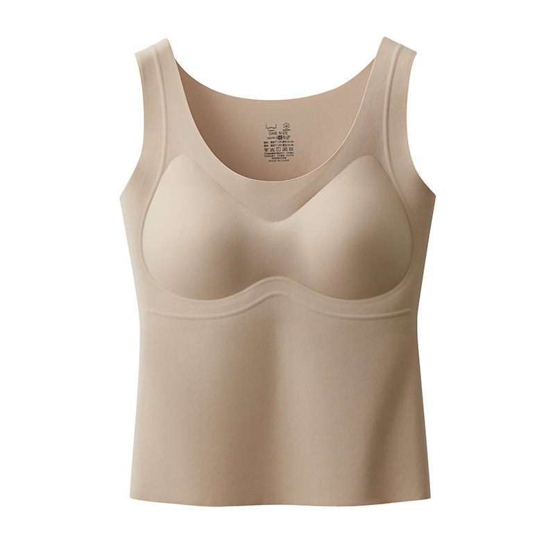 Cerotich軽暖微磨毛キャミソール女性秋冬保温無痕提拉胸パッド袖なし上着
