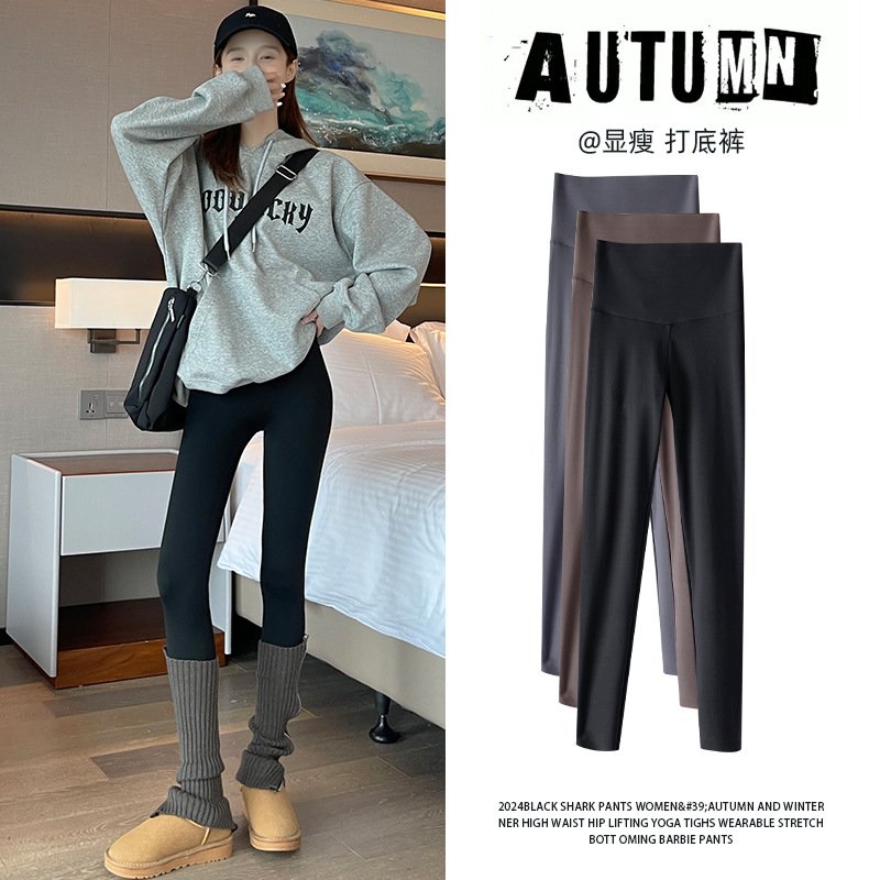 鲨鱼裤女外穿春秋2025新款高腰提臀紧身裤黑色大码瑜伽加绒打底裤
