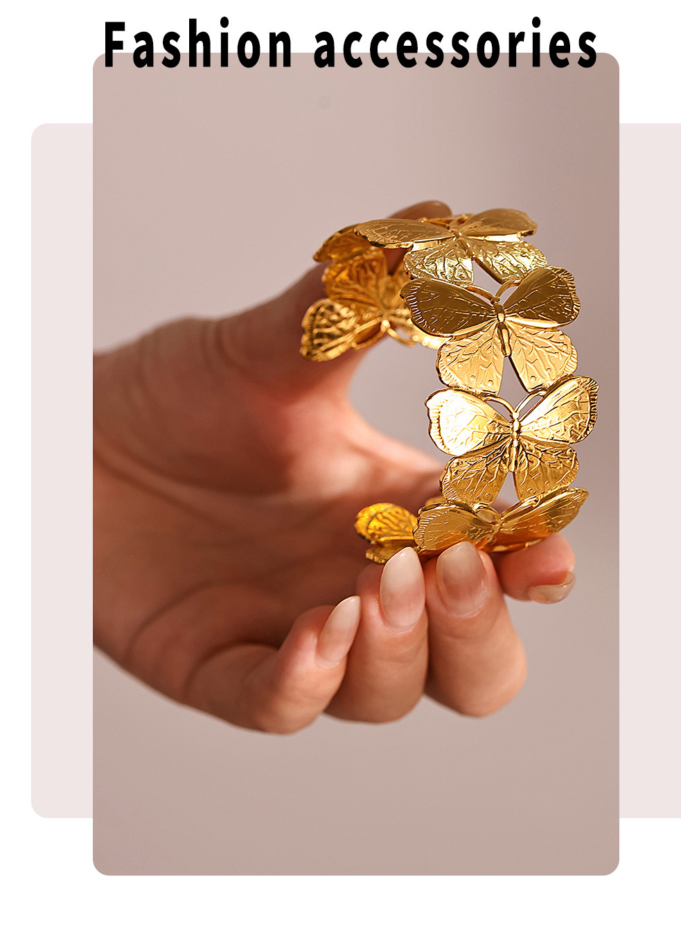 Square Sugar Stainless Steel Heavy Industry Exaggerated Butterfly Wide Edition Open Bracelet With High Grade Sensation Thread Handheld Ring_voghion.com