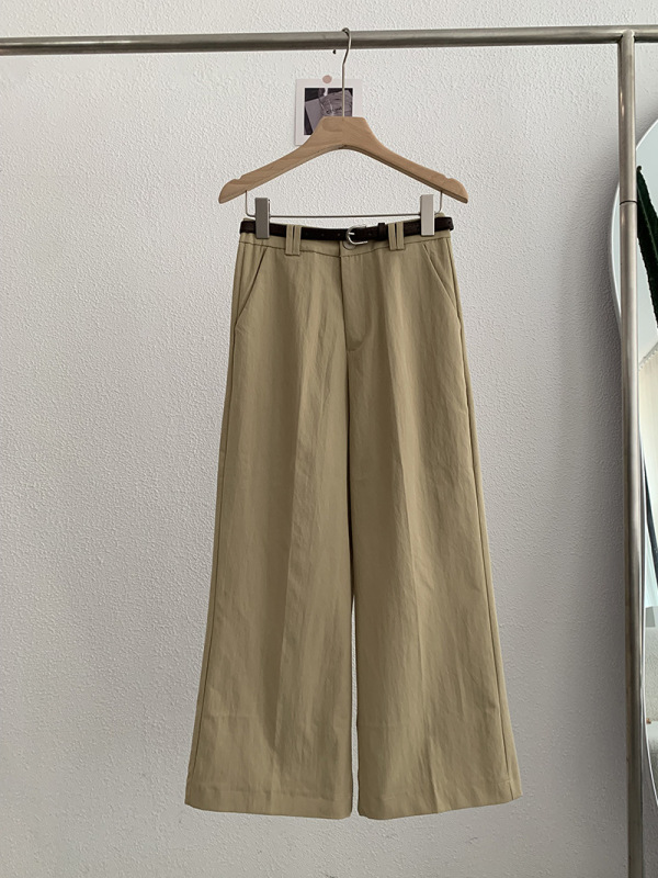 Omalai 無地ハイウエストストレート9点パンツ カジュアルパンツ ベルト付き 秋ファッション 万能 シンプルパンツ 4089|undefined
