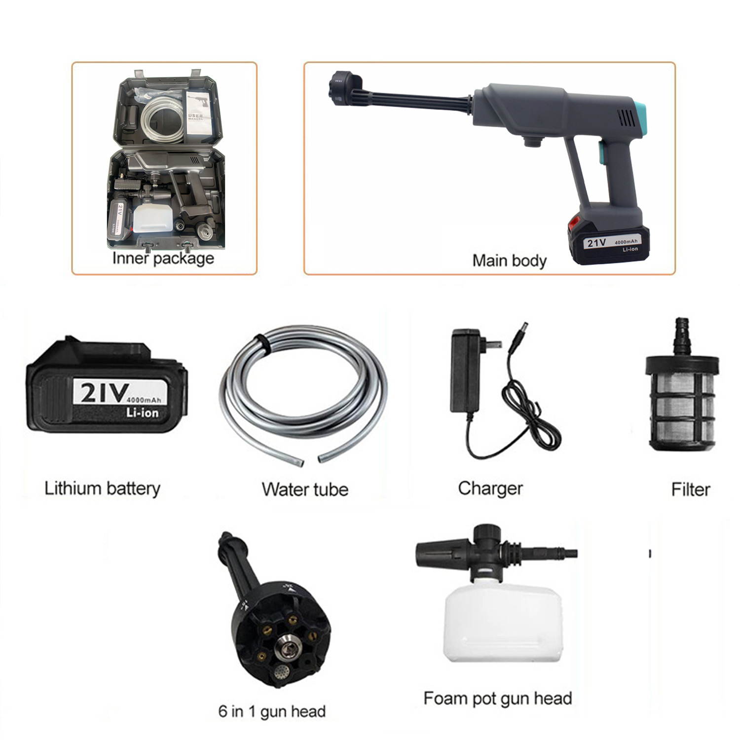 21V Lithium Battery High-Pressure Car Wash Water Gun Handheld Wireless High-Pressure Cleaning Machine Household Car Wash Machine