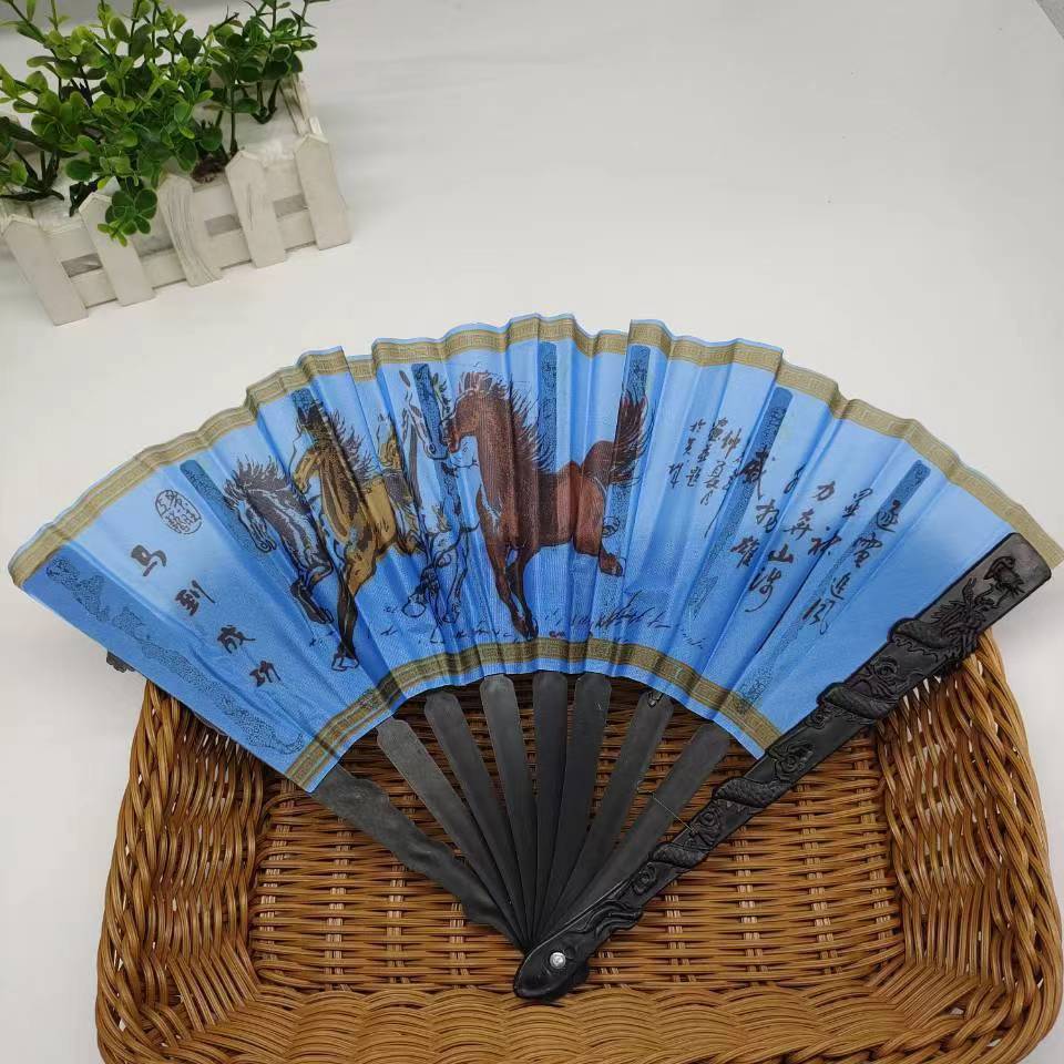 塑料小号25CM龙骨扇子新中式两元店折扇批发布扇子便宜扇子