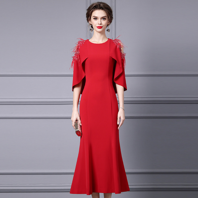 Zhili Red dress plus size Women's chubby girl Belly Covering Light Luxury High-end Important Occasion Shoulder Dress Zhili Red dress plus size Women's chubby girl Belly Covering Light Luxury High-end Important Occasion Shoulder Dress