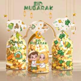 跨境亚马逊阿拉伯节日糖果派对礼品袋月节糖果袋饼干平口扎丝袋OP