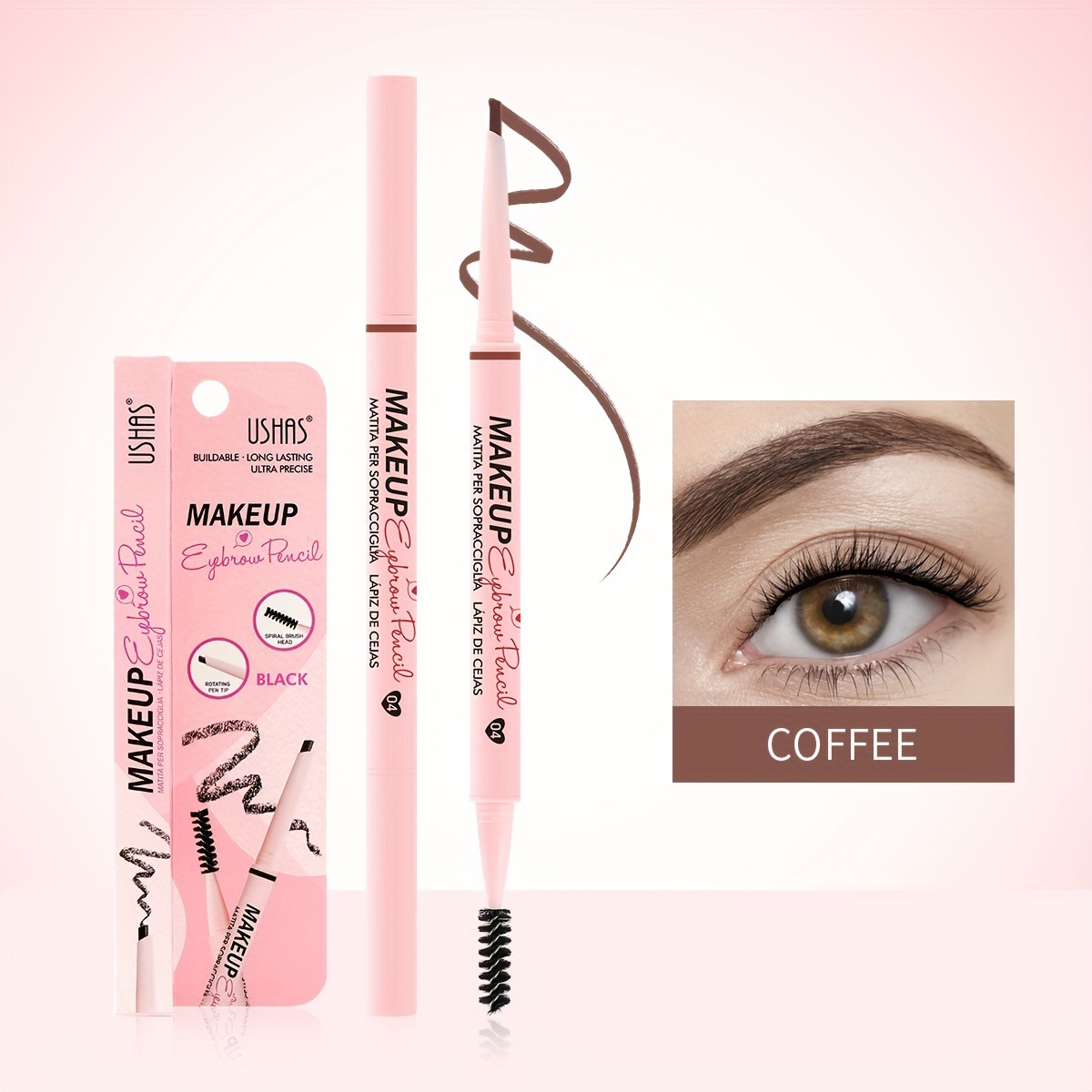 Lápiz de cejas giratorio de estilo explosivo transfronterizo USHAS, impermeable, resistente al sudor, no se desvanece, duradero, sin manchas, maquillaje natural