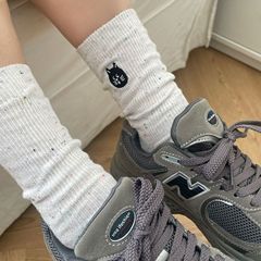 點子紗刺繡襪子女韓版長筒春秋純棉堆堆襪搭配小皮鞋可愛日系中筒