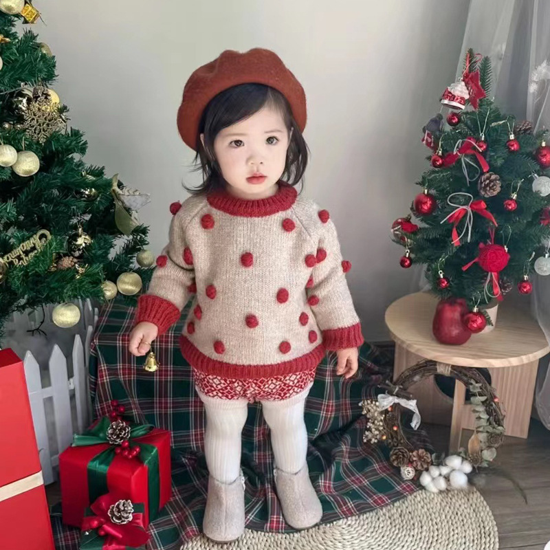 Children's sweater three-dimensional handmade ball boys and girls Christmas New Year children's sweater children's clothing wholesale primary supply