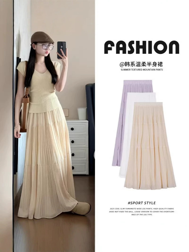 Shiffon autumn summer long pleated skirt