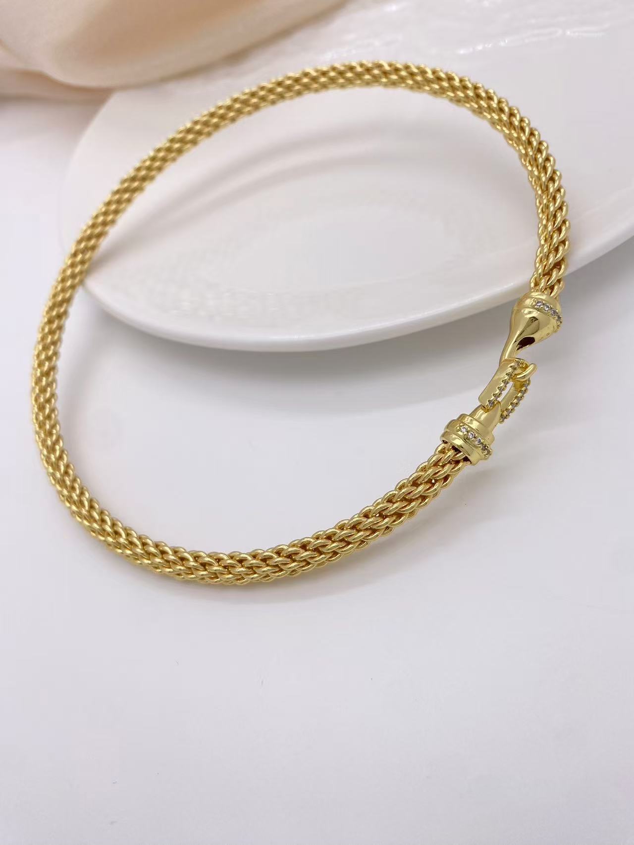 Geometric Pattern Wholesale Jewelry Simple Style Geometric Copper Zircon 18K Gold Plated Mixed Metal Inlay Bracelets Necklace
