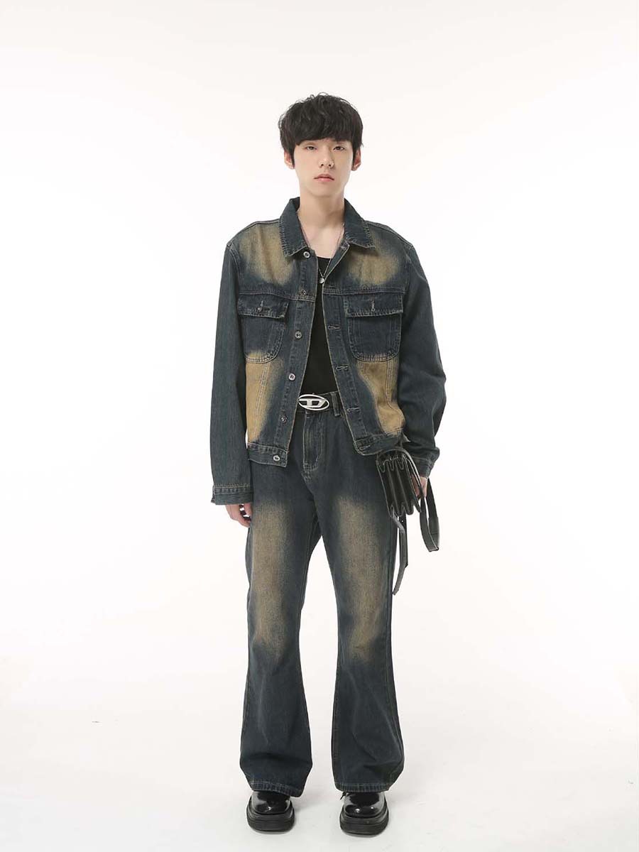 Mtlclothes ropa de Hombre | 2023 nuevo estilo coreano casual suelta MEDIADOS DE-alta cintura micro-pull traje de chaqueta de mezclilla