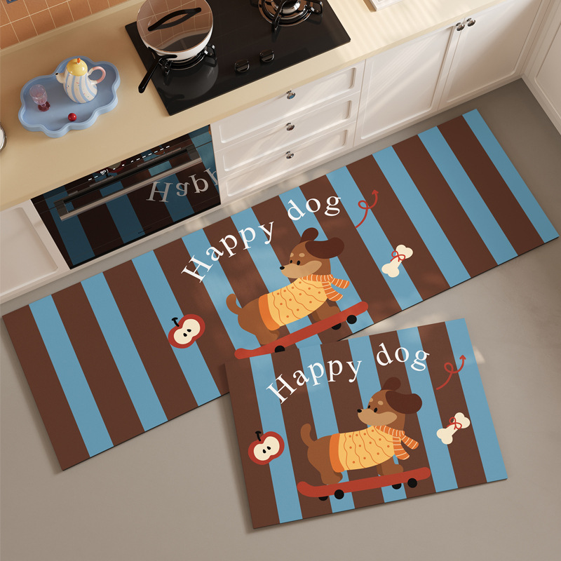 Cross-Border Cute Cartoon Dachshund Puppy Floor Mat Absorbs Water and Oil Kitchen Mat Stain-Resistant and Wear-Resistant Floor Mat Non-Slip Insulation Mat