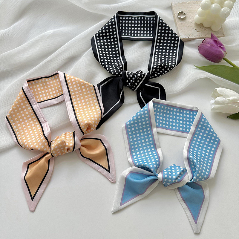 De gama alta simple bufanda de seda luz estilo de lujo banda de pelo arco lunares cinta moda todo-partido pequeño regalo
