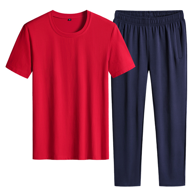 Trajes deportivos de verano delgados pantalones de manga corta de dos piezas de ropa de hombre casual camiseta de color sólido ropa deportiva se puede imprimir