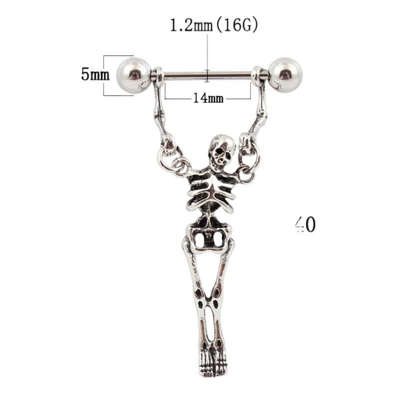 Anillo del pezón del cráneo anti-alergia médica varilla de acero inoxidable pezón uñas cuerpo punción sexy discoteca joyería eBay recursos