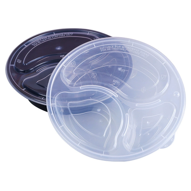 儿里凡 Round three-compartment disposable lunch box multi-compartment take-out four-compartment five-compartment packaging box 838 compartments with lid plastic
