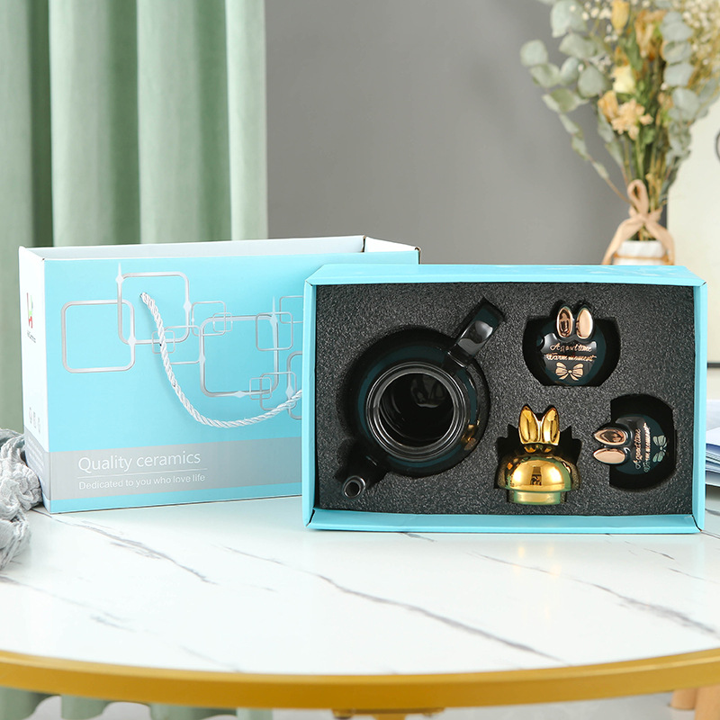 Juego de agua de cerámica de lujo ligero taza de agua doméstica hervidor de agua combinación resistente a altas temperaturas de gran capacidad Taza set FESTIVAL DE medio otoño traje de regalo