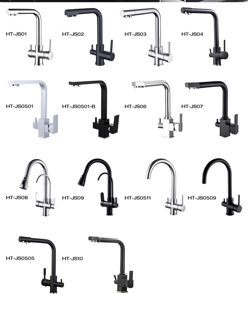Cross-border kitchen three-in-one water purifying faucet, silicone rubber tube, multi-functional pure water, cold and hot water combined faucet details Picture