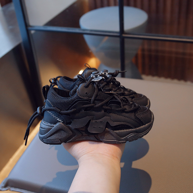 Zapatillas deportivas infantiles con doble malla, estilo 'dad shoes' de moda, modelos primavera y otoño 2025, zapatillas de running modernas para niños y niñas, transfronterizas.