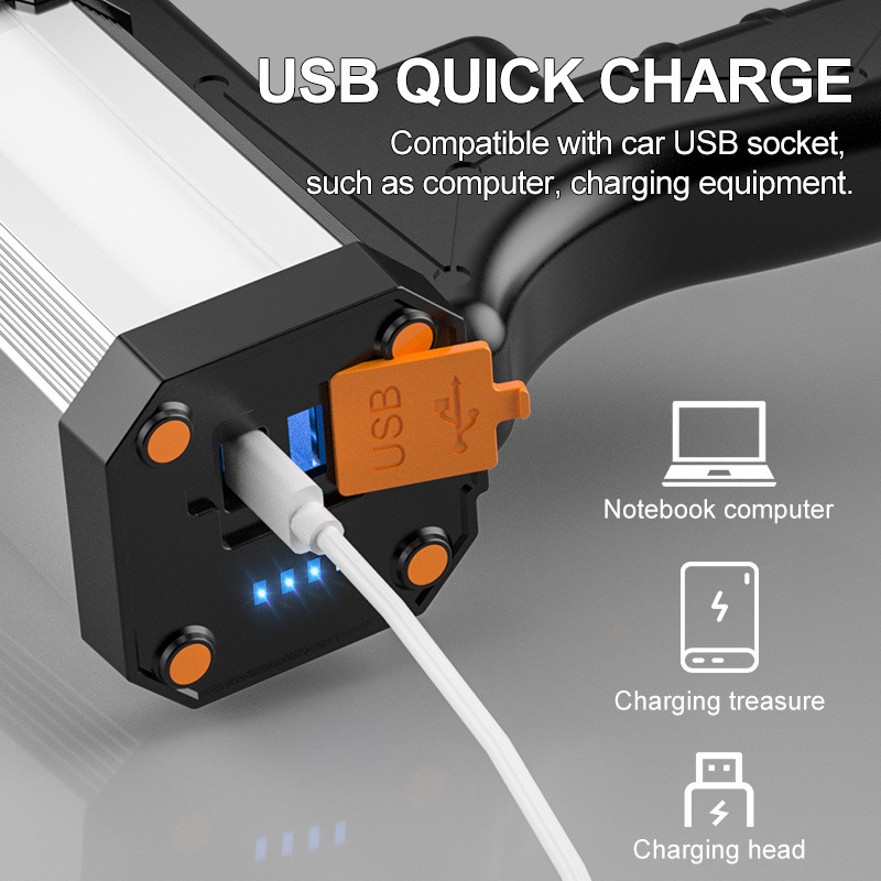 Proyector de pistola transfronterizo P50 linterna de luz fuerte carga USB teléfono móvil carga larga linterna exterior foco