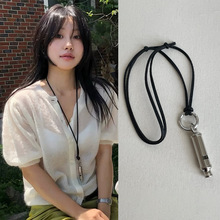 韩系ins潮流银色哨子黑绳长款项链女简约个性时尚潮流颈链锁骨链