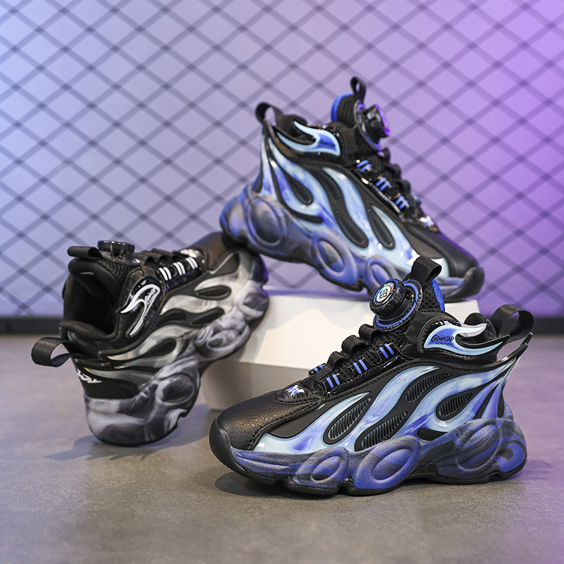 Zapatos para niños primavera y otoño 2025 nuevo botón giratorio zapatos deportivos para niños grandes zapatos de cuero impermeables para padres