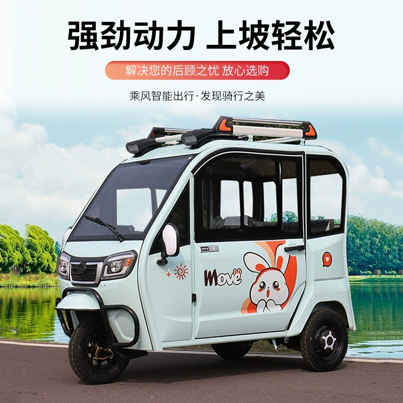 Полный закрытый электрический трехколесный велосипед для взрослых, чтобы забрать и забрать детей