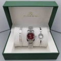 Rolex Three-Piece Set - Datejust Women's with Diamonds, Silver and Red