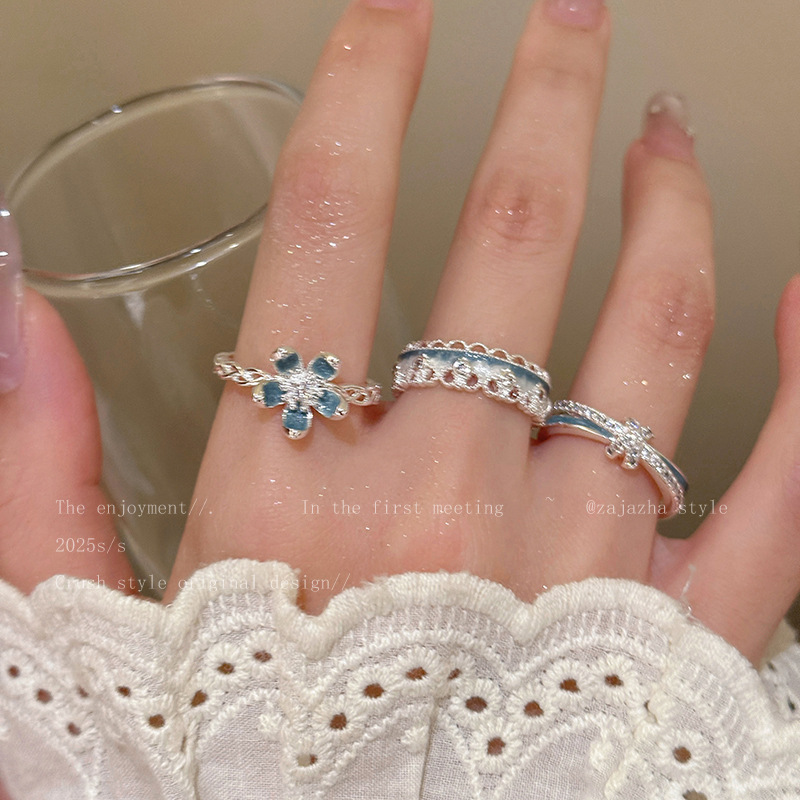 Blauer Glasur Spitzenring Verstellbar Für Damen_voghion.com