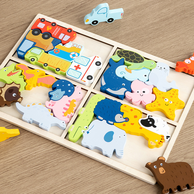Bebé Monchi 4 en 1 puzzle tridimensional para niños jardín de infantes animales dinosaurios cognitivo puzzle de educación temprana juguetes de puzzle image 4