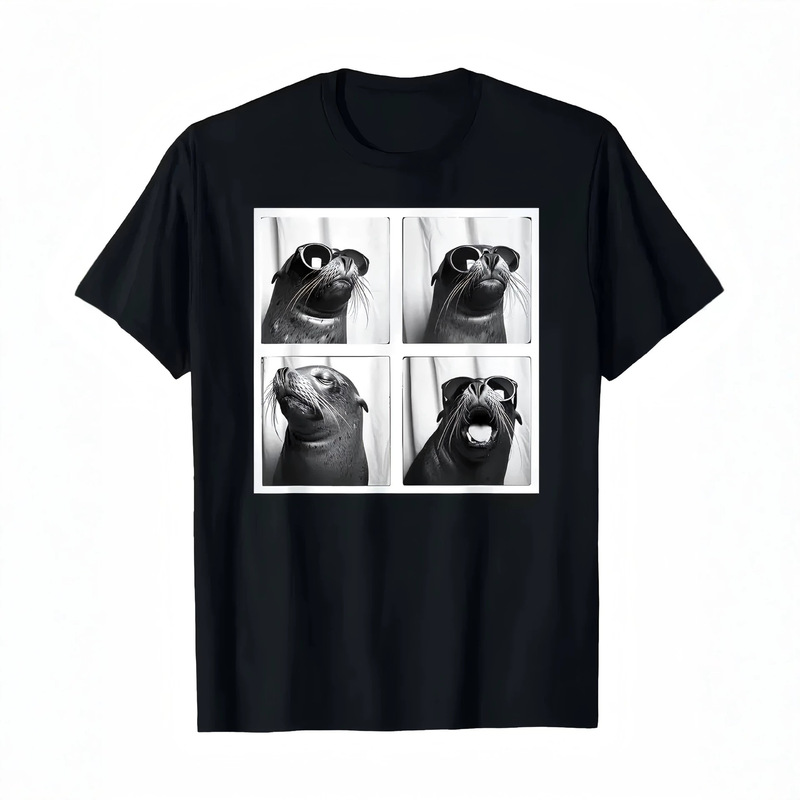European and American Cross-Border Independent Site Etsy Sea Lion Pattern Print T-Shirt with Sunglasses Design Men's T-Shirt European and American Cross-Border Independent Site Etsy Sea Lion Pattern Print T-Shirt with Sunglasses Design Men's T-Shirt