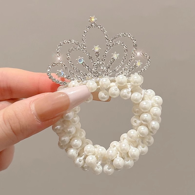 Cuerdas para el cabello de perlas para niños coronas para el cabello de bolas para el cabello de correa de correa para el cabello de princesa encantadora flor para el cabello