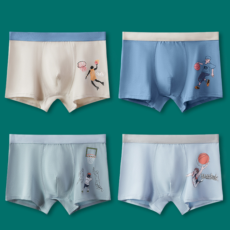 Teenage boxer briefs 50-count combed cotton, medium and large children's underwear, boys' autumn sports boxers shorts.