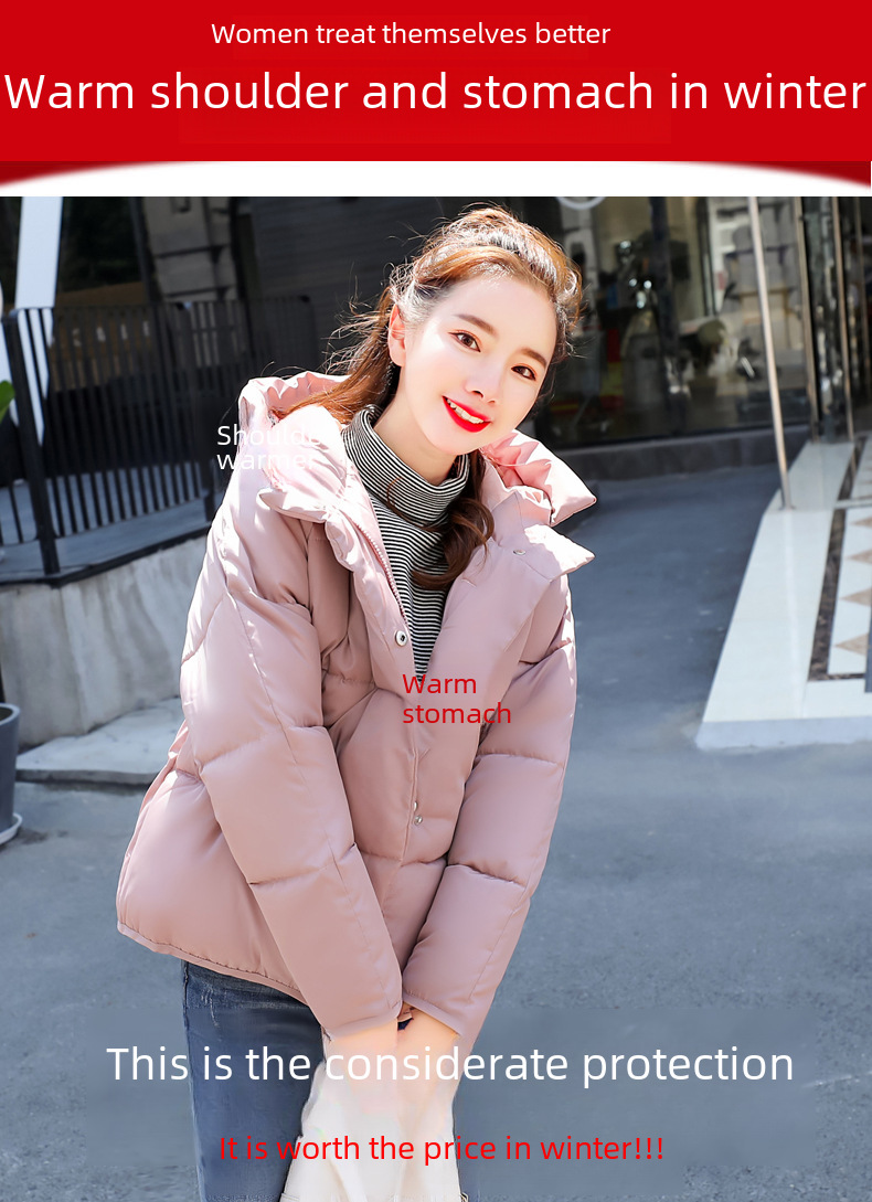 Neue baumwollgefütterte Jacke 2021 im koreanischen Stil, warmer Mantel für Studenten im Herbst und Winter, lockerer, dicker Hutkragen, kurzer baumwollgefütterter Damenmantel_voghion.com