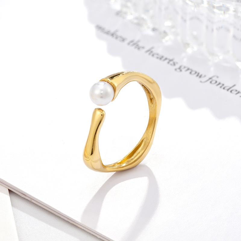 8g Weight Pearl Inlay Material Rings Classification 1 Piece Simple Style Solid Color Titanium Steel Plating Inlay Pearl Rings