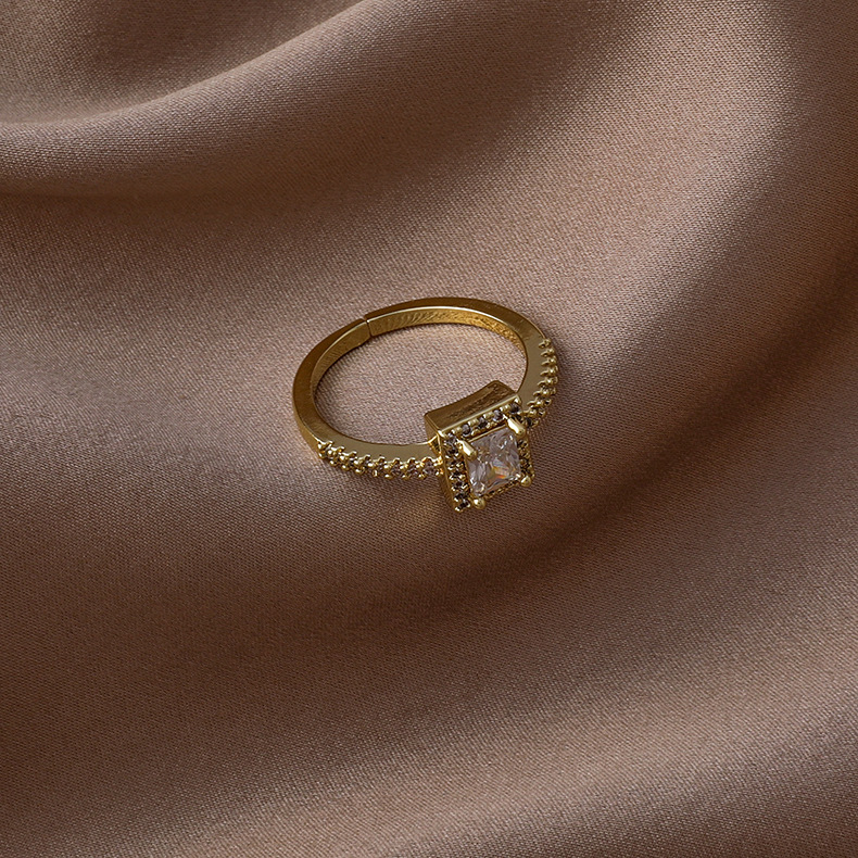 fashion micro-inlaid zircon heart square opening ring wholesale