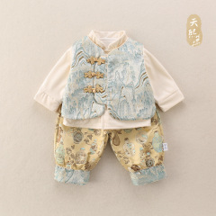 儿童衣服中国风套装婴儿春秋装男童周岁礼服唐装幼儿抓周服三件套