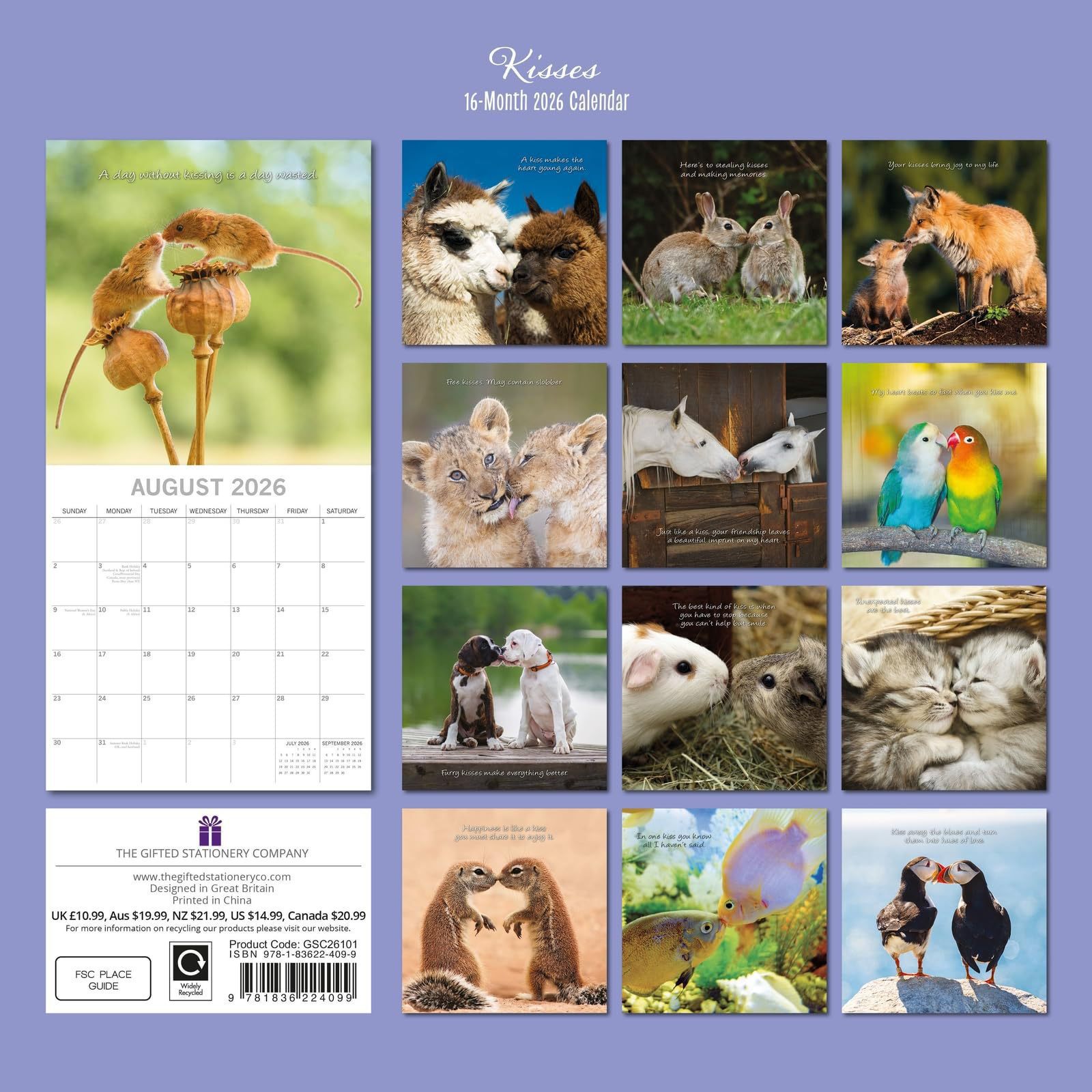 Amazon New Kisses Square Wall Calendar 2026 Square Wall Calendar Kisses Calendar