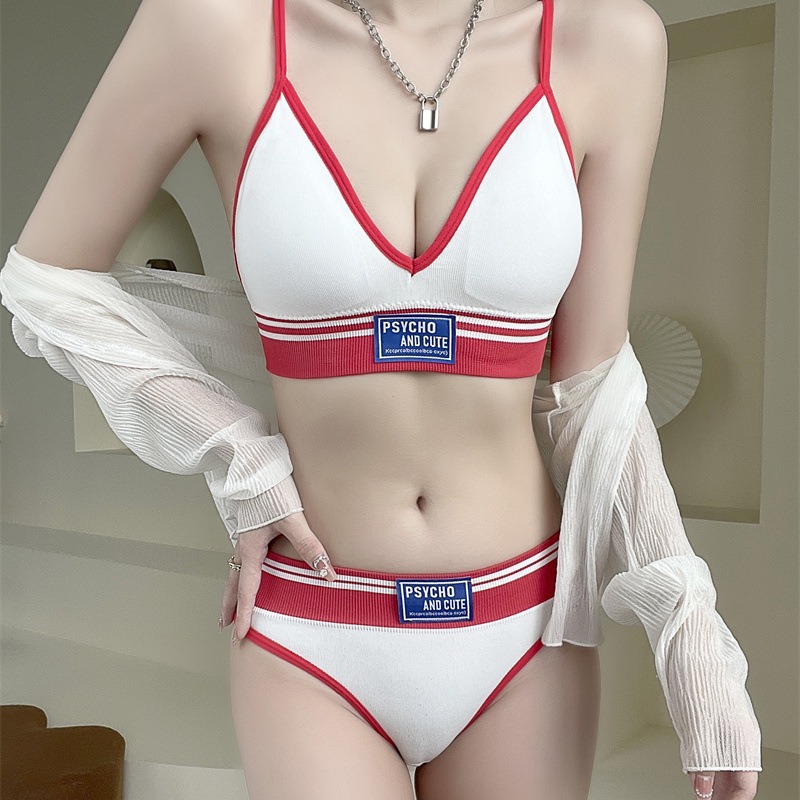 Seamless contrasting sports bra set style lingerie with no trace or steel ring V-neck bikini_voghion.com