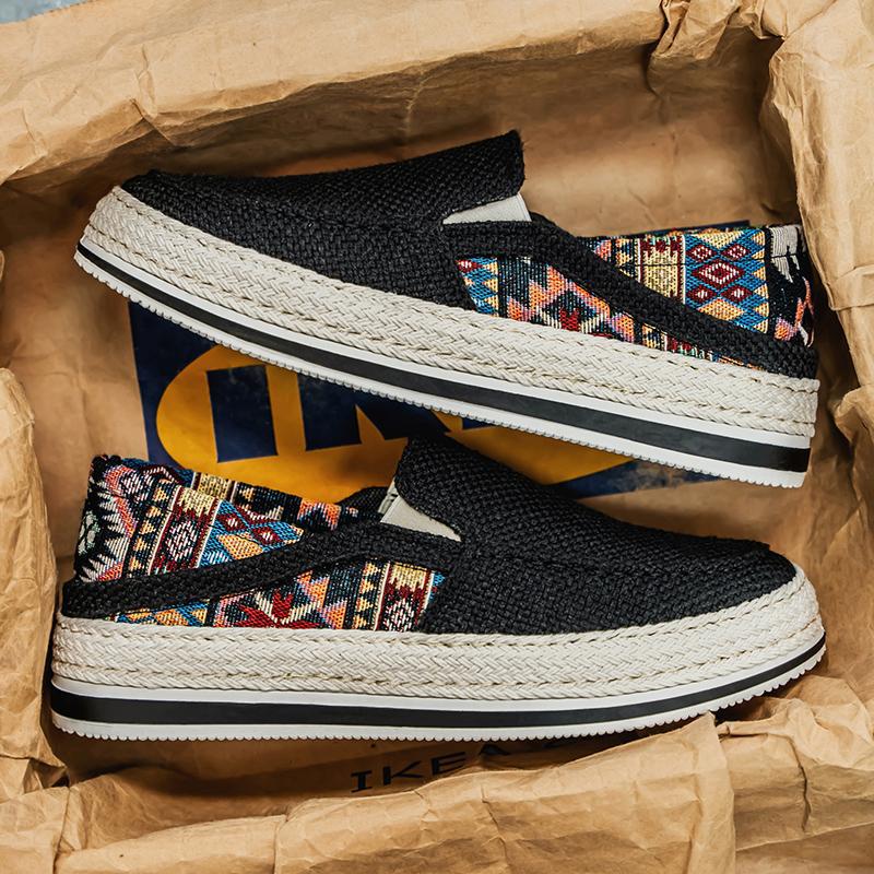 Una generación de temblores de cabello, zapatos de pescador de pana tejidos, zapatos de tabla, zapatos perezosos, zapatos de tela de un pie, zapatos de hombre de moda, cuatro estaciones