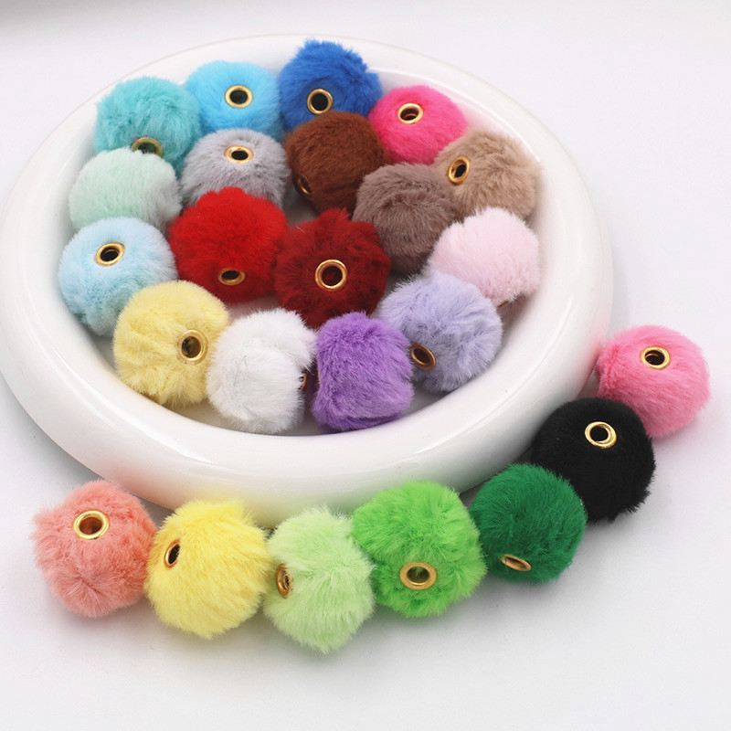 25mm Perforated Plush Ball Imitation Rabbit Fur Ball Spacer Beads Autumn and Winter DIY Beaded Phone Chain Pendant Accessories