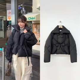 现 2025冬季新款韩国东大门toog*od蝴蝶结保暖短款羽绒服外套