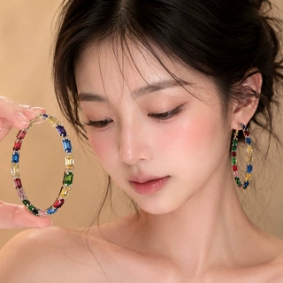 斑斓星轨 微镶彩锆几何圆形耳环轻奢小众耳圈复古奢华贵气款耳饰
