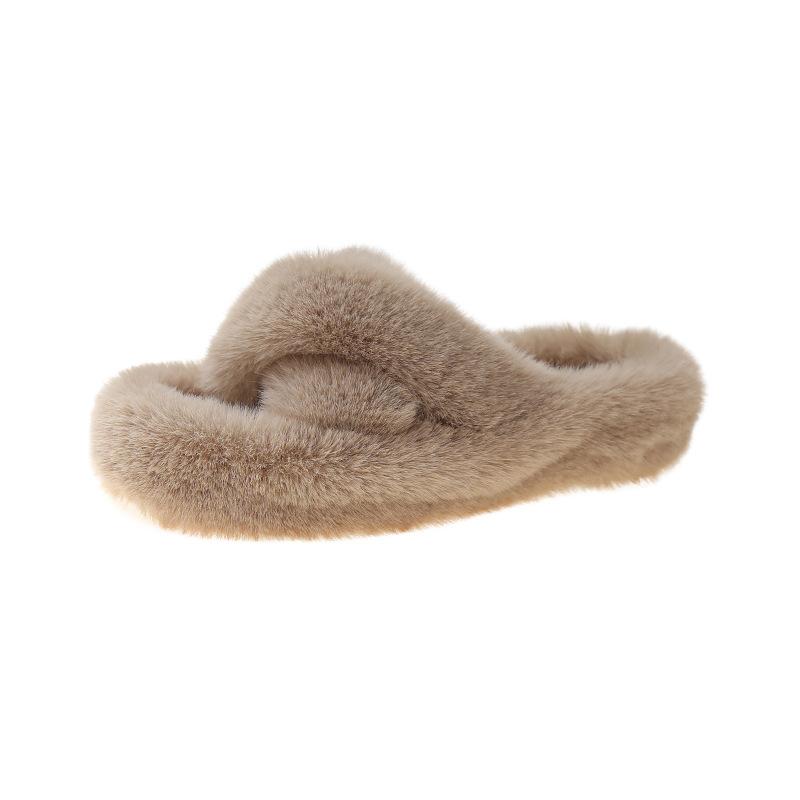Furry Slippers for Women's Outer Wear 2022 New Korean Style Ins Trendy Thick-Soled Autumn and Winter Fashion Casual Home Cross Cotton Slippers