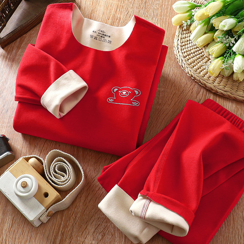Children's Velvet Suit Autumn and Winter New Boys Autumn Clothes Autumn Pants Suit Large Children's Thermal Underwear Suit Children's Clothing